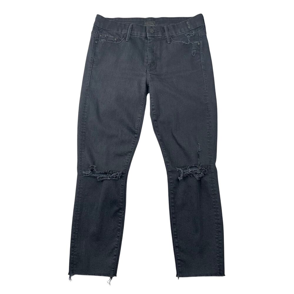Mother The Looker Ankle Fray Jeans Guilty As Sin Black Distressed Skinny Crop 28